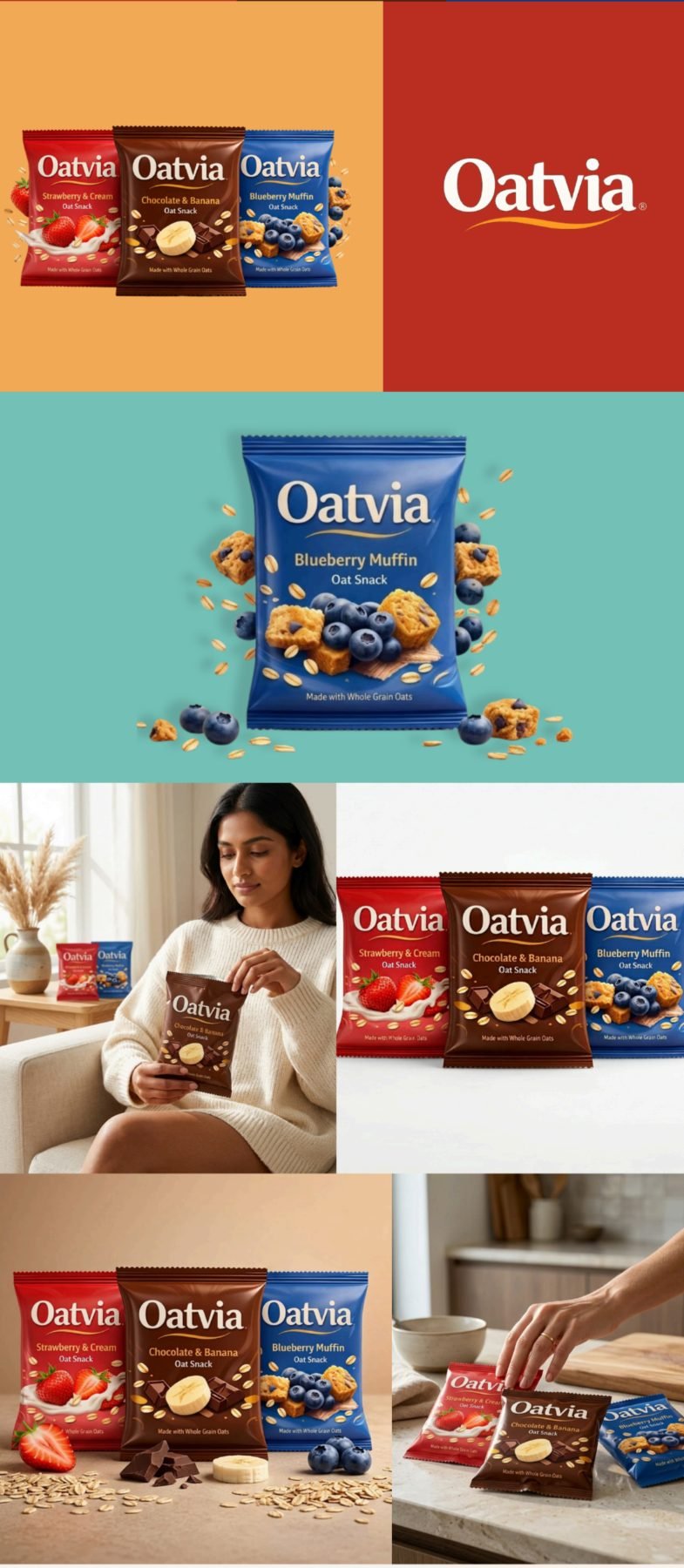 Oatvia — Packaging and product visuals for a breakfast cereal range.