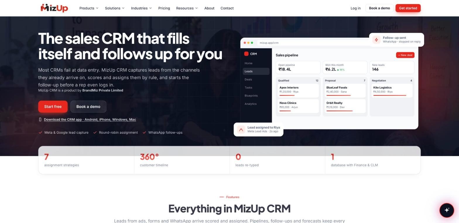 MizUp CRM sales pipeline interface