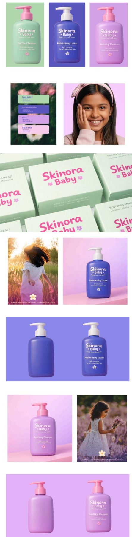 Skinora Baby — Packaging design for a baby-care range.