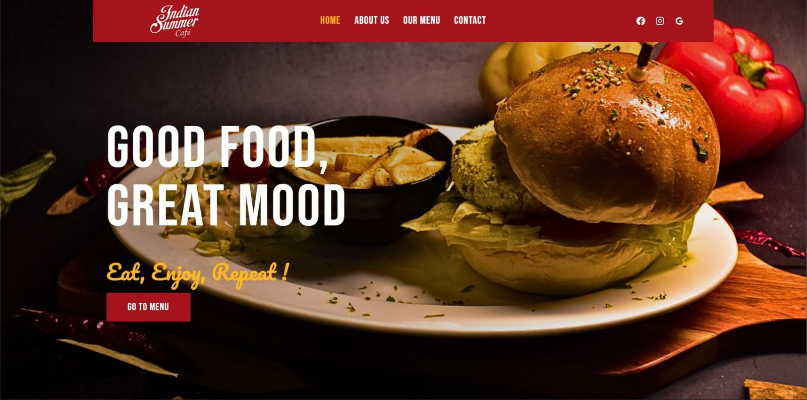 Indian Summer Cafe — Café website presenting the menu and brand concept.